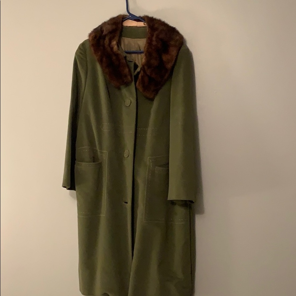 Vintage velvet olive green coat.